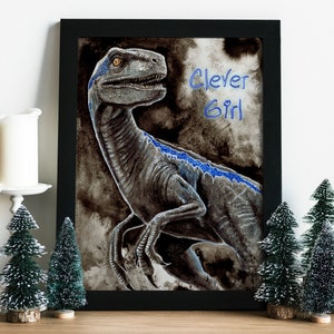 Dinosaur Artprint Velociraptor / brachiosaurus / mosasaurus / jurassic world / dimetrodon / Parasaurolophus / Ankylosaurus / Clever girl image 8