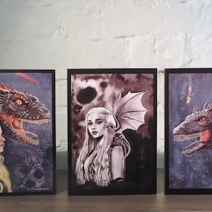 Carta do jogo dos tronos de Daenarys Targaryen Mãe dos dragões / Khaleesi / Drogon / Dragões / Dragão / Belo presente de Natal!