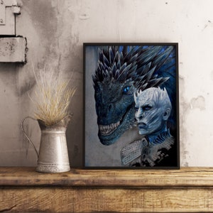 1 Impressão Nightking com Dragão / Game of Thrones 8 / Stormborn Targaryen / Viserion / Fantasia / Belo presente de decoração para família / amigos