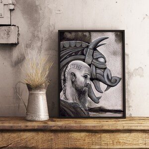 Vikings floki print with drakkar /  norse mythology / wikinger decoration, magical gift for family/ friends decorate the Home