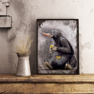 artprint a4 Niffler Thestral bestias dibujo en tinta - regalo de cumpleaños para usted o amigos - brillante - criaturas - cartel de criatura mágica - tintas