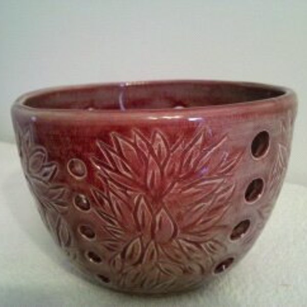 Orchid Pot - Red/Gray with Leaf Carving