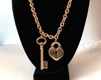 Vintage GIVENCHY Paris New York Heart & Key Chain Necklace With Crystals Runway Statement Piece