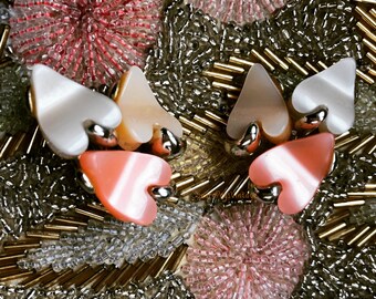 Vintage CLAUDETTE Moonglow Lucite Clip On Earrings Floral Pastels Melon White & Yellow Summer Fashion
