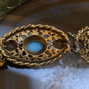 Art Nouveau Floral Link Bracelet With Light Blue Cabochons Pearls & Purple Rhinestones Statement Piece image 5