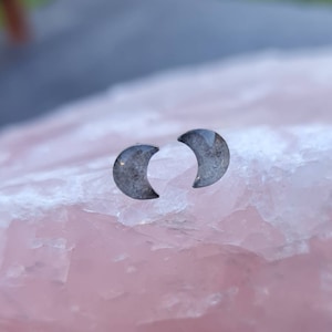 Crescent Moon Genuine Lunar Meteorite Moon Dust Hand Blown Stud Earrings Hypoallergenic