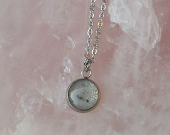 Genuine Lunar Meteorite Moon Dust Hand Blown Necklace Hypoallergenic Stainless Steel
