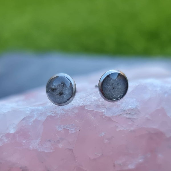 Lunar Meteorite Moon Dust Hand Blown Stud Earrings Hypoallergenic Minimalistic Studs