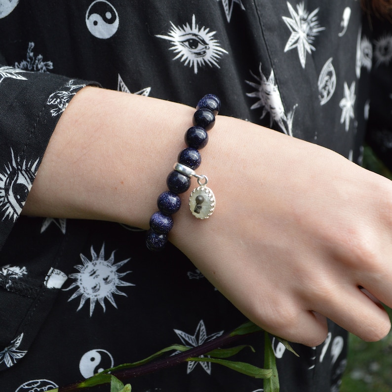 Star Bracelet Genuine Shooting Star Bracelet Iron Meteorite Sterling Silver 925 Blue Goldstone Bracelet