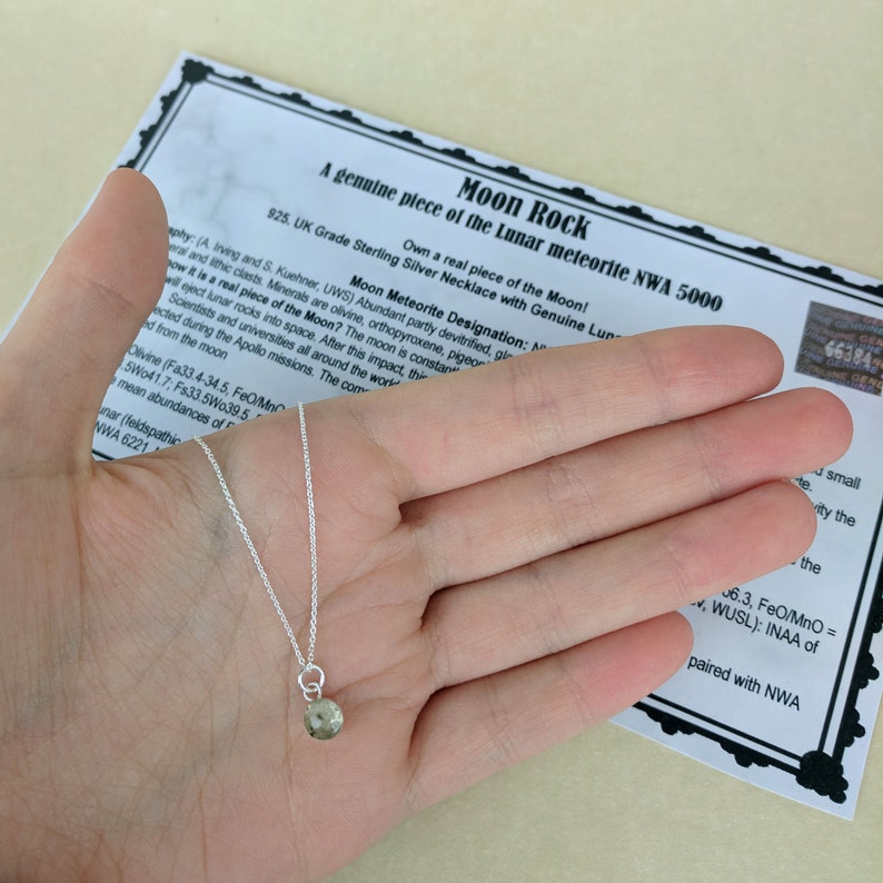 Genuine Lunar Meteorite Moon Dust Hand Blown Necklace 925 Sterling Silver