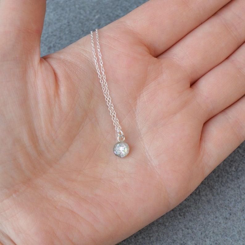 Cremation Teeny Round Stone Pet Ashes Necklace 925. Sterling Silver 