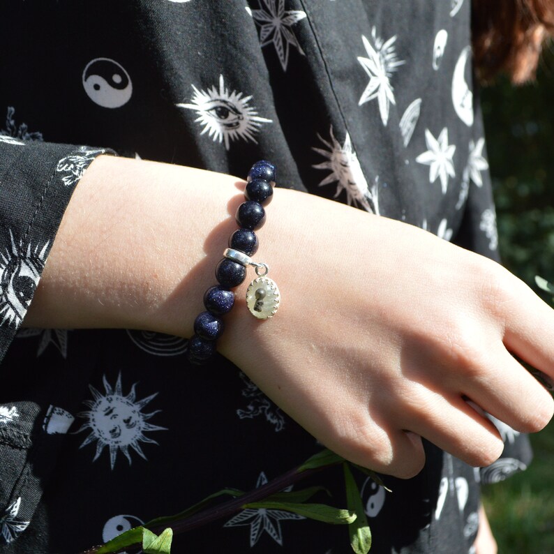 Star Bracelet Genuine Shooting Star Bracelet Iron Meteorite Sterling Silver 925 Blue Goldstone Bracelet