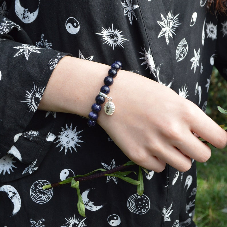 Star Bracelet Genuine Shooting Star Bracelet Iron Meteorite Sterling Silver 925 Blue Goldstone Bracelet