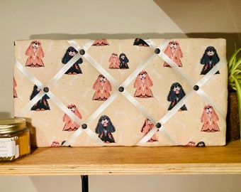 Spaniel fabric notice board, jewellery hanger, pin board, memo board, rosette display board - choice of ribbon.