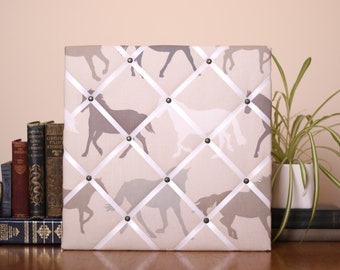 Horse foals fabric rosette display board, notice board, jewellery hanger, pin board, memoboard - Clarke - ivory ribbon - assorted sizes.