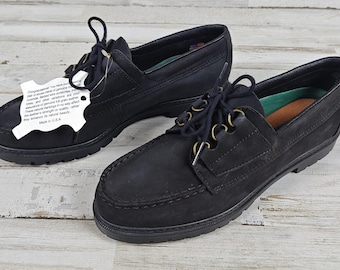 Zapatos Oxford cómodos con cordones y puntera mocasín de piel negra VTG EASY SPIRIT para mujer, talla 7.5B