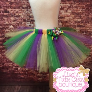 Mardi Gras tutu and bow set. Parade tutu. Green yellow and purple tutu. Mardi Gras parade. Childrens tutu. Adult tutu. Toddler tutu.