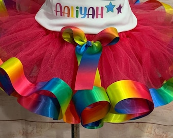Girls Layered Tulle Rainbow Tutu Skirts with Colorful Hairbow or Butterfly Headband Girls Dressing Up,Dancing Party Tutu