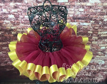 Maroon and gold tutu. Ribbon trimmed tutu. Red and gold tutu,  fall tutu, thanksgiving tutu, red and gold tutu