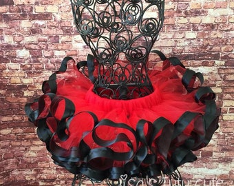 Red and black tutu, ladybug birthday, lady bug birthday, lady bug tutu, black ribbon tutu, ribbon trimmed tutu, smash cake tutu,