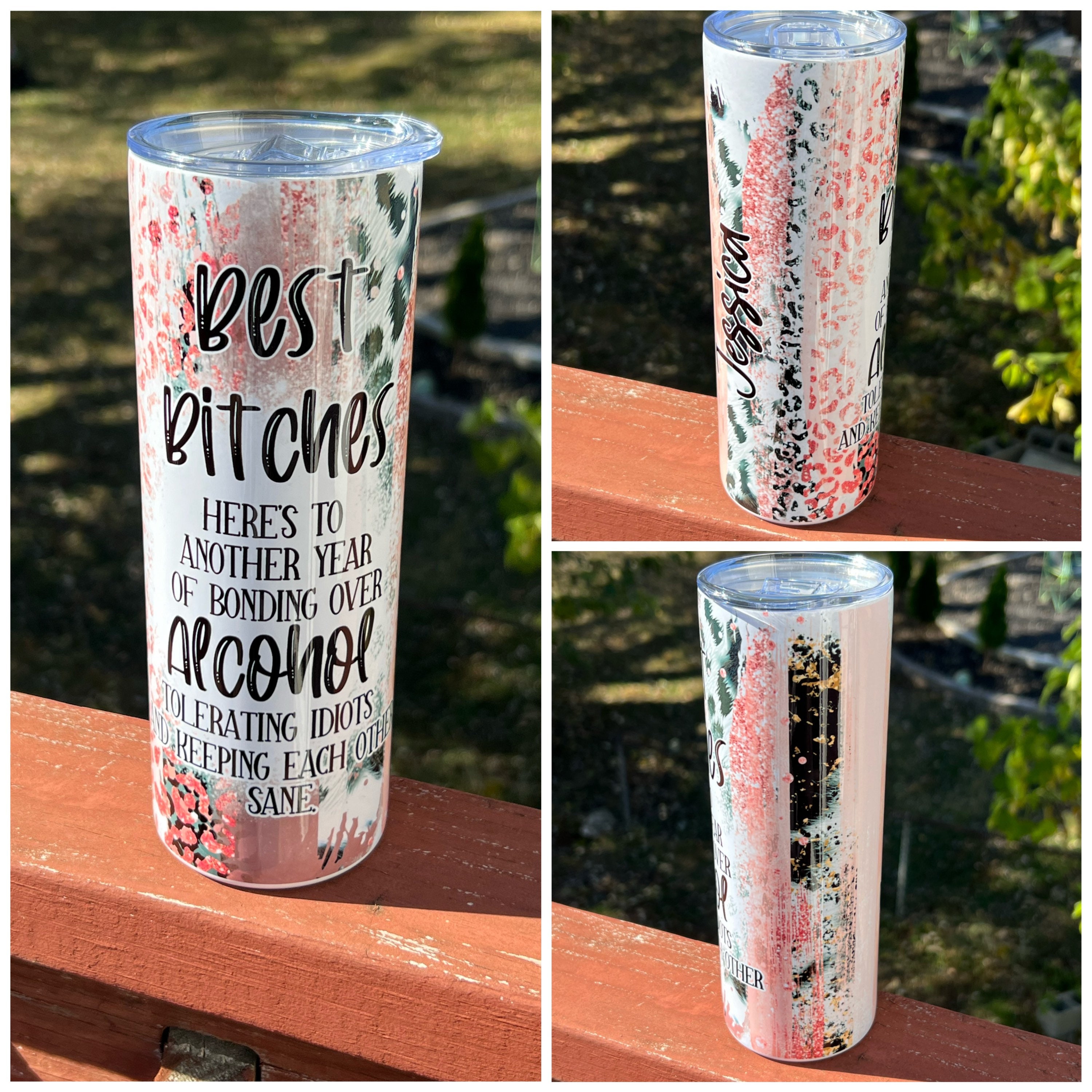 besties tumbler, best bitches tumbler, bonding over alcohol tumbler, best  friend coffee cup, best friend gift, best friends leopard tumbler