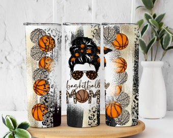 basketball mom tumbler, basketball tumbler, basketball mom coffee cup, basketball mom water cup, basket ball mom messy bun tumbler