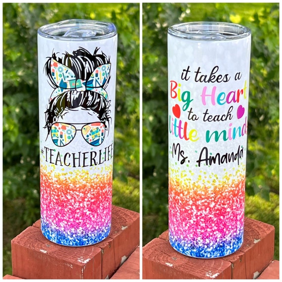 Teacher tumbler, teacher gift, teacher skinny tumbler, teacher 20oz  tumbler, teacher life tumbler, rainbow print teacher tumbler