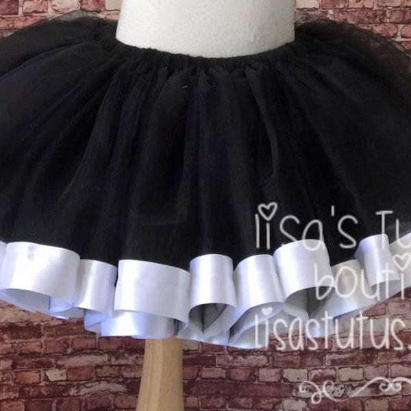 Black and white tutu, white and black tutu, black ribbon tutu, white ribbon tutu, skunk tutu, smash cake tutu, skeleton tutu, halloween tutu