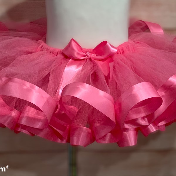 Pink tutu, pink tutu toddler, smash cake tutu, pink birthday tutu, pink tutu skirt, ribbon trimmed tutu, pink ribbon trimmed tutu