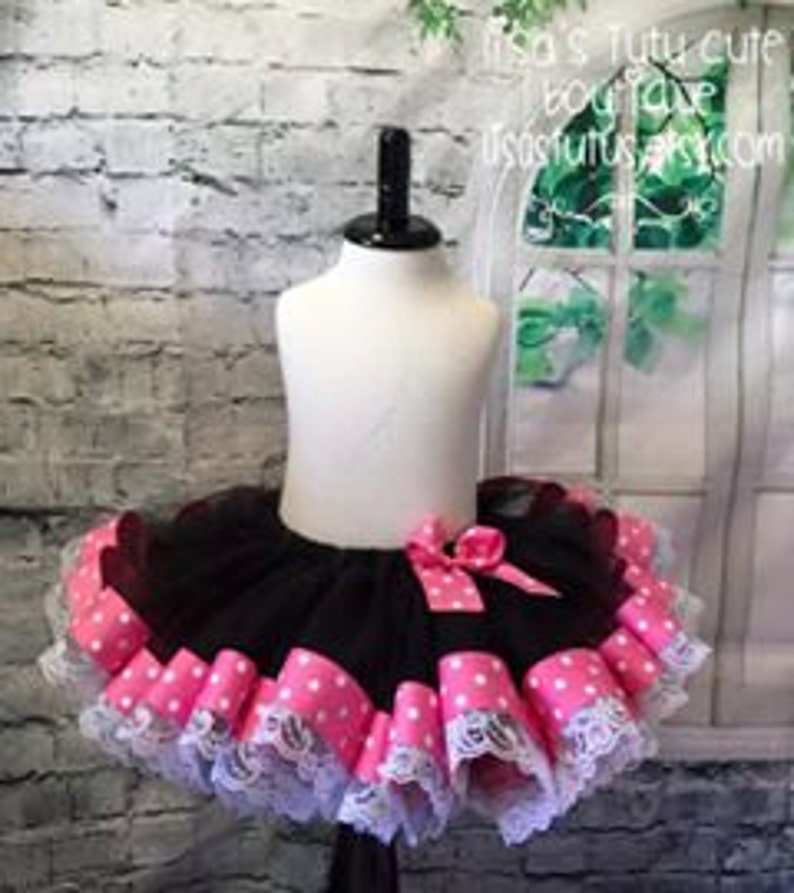 Pink and black tutu, pink tutu, Black tutu, polka dot tutu, pink and lace tutu, pink lace tutu, smash cake tutu, pink birthday tutu image 1