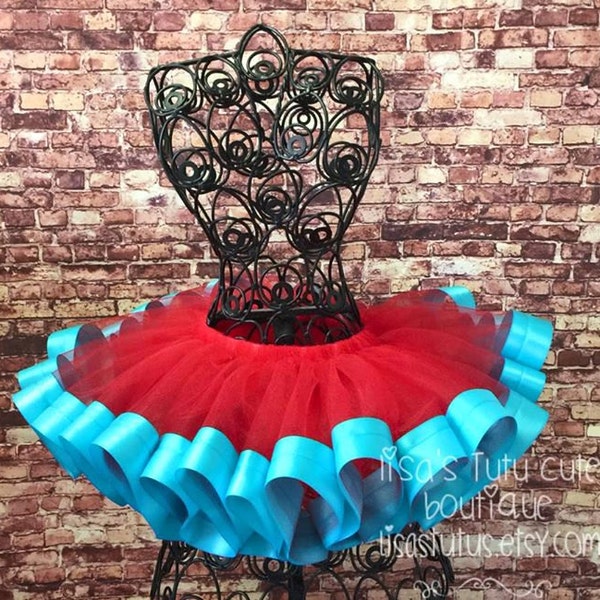 Red and Turquoise tutu. Ribbon tutu. Recital tutu. Dance tutu. Turquoise tutu.