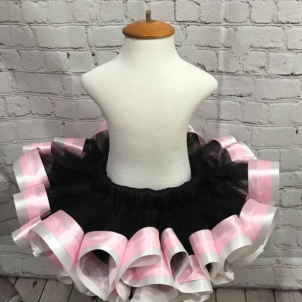 pink and black tutu, black and pink tutu, pink and white tutu, pink birthday tutu, black birthday tutu, black and white tutu