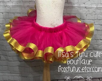 pink and gold tutu, hot pink tutu, pink and gold birthday tutu, pink and gold tutu, smash cake tutu, birthday tutu, hot pink and gold tutu