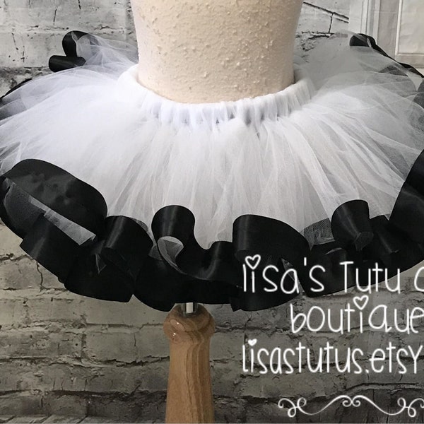 Black and white tutu, white and black tutu, black ribbon tutu, white ribbon tutu, skunk tutu, smash cake tutu, skeleton tutu, halloween tutu