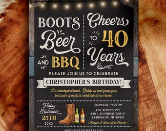 Boots, Beer & BBQ - Country Barbecue Birthday Party Invitation - Editable Digital Download - CBBP