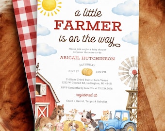 Invitación para baby shower de granja: Un pequeño granjero está en camino - Descarga digital editable 6071-BBS