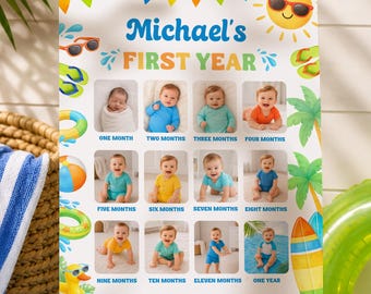 Splash into One First Year Photo Sign Templates - Boy 1st Birthday - Summer First Birthday - Editable Digital Download - 5052-1