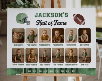 First Year Down First Birthday Hall of Fame Photo Board Sign Template - Football First Birthday Theme - Editable Digital Download 6040-1