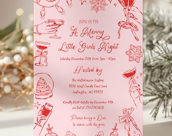 Christmas Girls Night Invite – A Merry Little Girls Night Holiday Party – Printable Template + Digital Evite HP12C