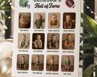 First Year Down First Birthday Hall of Fame Monthly Photo Board Template - Football First Birthday Theme - Editable Digital Download 6040-1