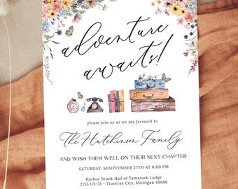 Adventure Awaits Going Away Party Invitation - Bon Voyage Farewell Moving Party - Printable Template + Digital Download Evite - GAPB