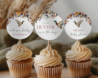 Mallard Duck Baby Shower Cupcake Topper Template - A Little Hunter is on the Way Baby Shower - Rustic Duck Hunting Baby Shower - 6020-BBS
