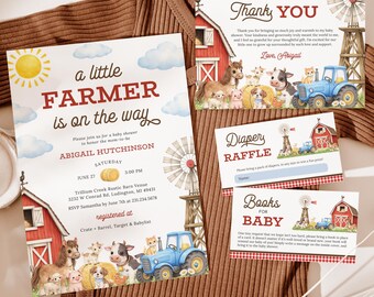 Invitación para baby shower de granja: Un pequeño granjero está en camino - Descarga digital editable - 6071-BBS