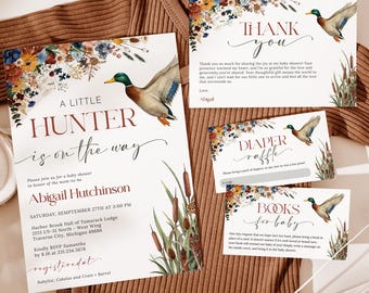 Mallard Duck Baby Shower Invitation Suite - A Little Hunter is on the Way - Rustic Duck Hunting Baby Shower - 6020-BBS