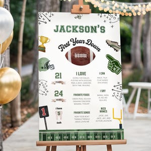 Cartello traguardo del primo anno di vita - Tema del primo compleanno di football - Download digitale modificabile 6040-1