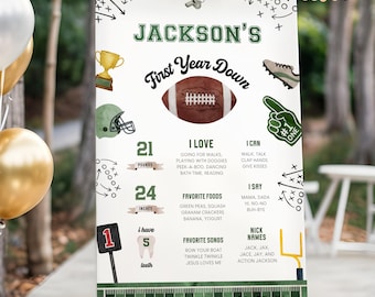 First Year Down First Birthday Milestone Sign  - Football First Birthday Theme - Editable Digital Download 6040-1