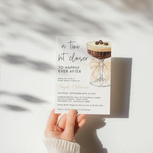 Bow Espresso Martini Bridal Shower Invitation - A Tini Bit Closer to Happily Ever After - Editable Digital Download 5009CE
