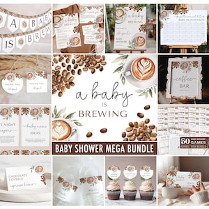 Coffee Baby Shower Invitation + Games Bundle - A Baby is Brewing Baby Shower Bundle - Gender Neutral - Editable Digital Download 5010BBS