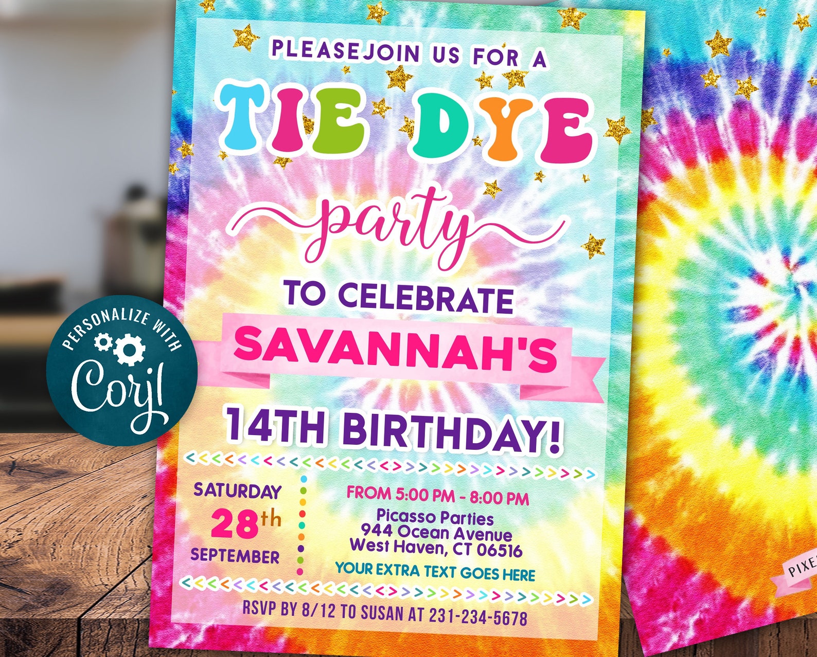 Digital and Printable Tie Dye Birthday Party Invitation &amp; - Etsy