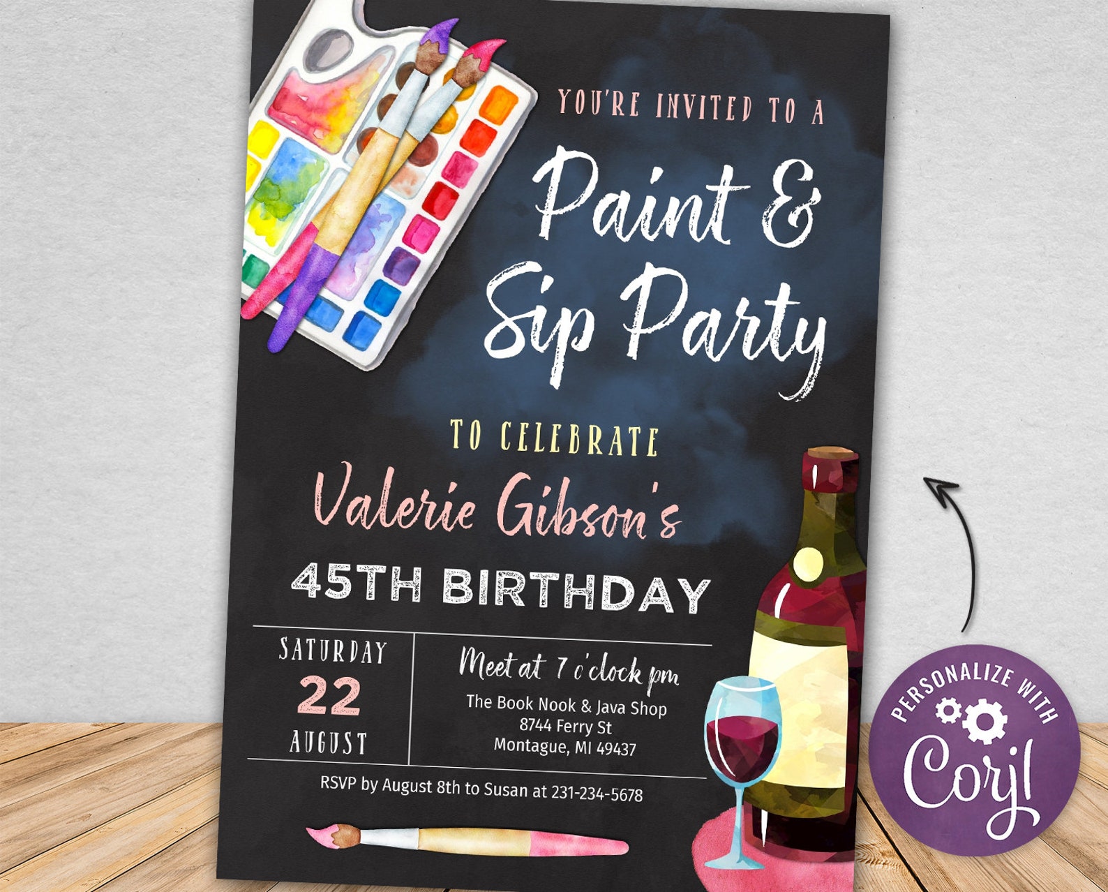 Paint and Sip Invite Adult Paint Party Invitation Wine Etsy